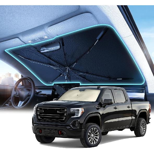 Upgrade Nmoiss Windshield Sun Shade Umbrella - [Vinyl Coating Heat Shield] Protect Car from Sun Rays & Heat Damage Keep Cool and Protect Interior,