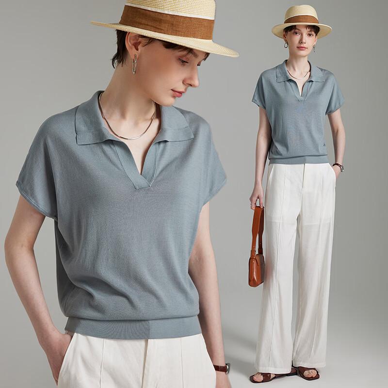 Wudao Women s Summer Loose Knit Polo T-Shirt with Tencel, Silk & Cotton Blend XL