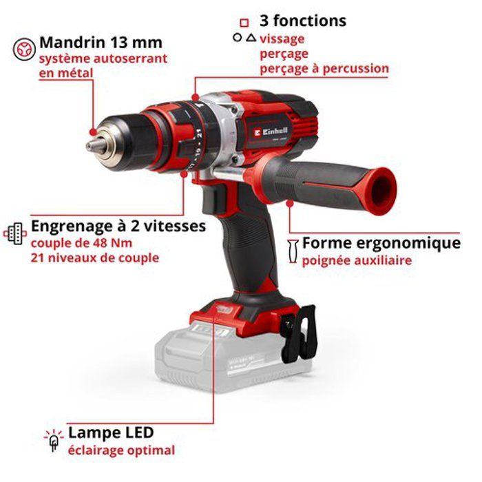 Einhell perceuse visseuse à percussion sans fil te-cd 18/48 li-i-solo pxc (18v, 48 nm) livré sans batterie et chargeur