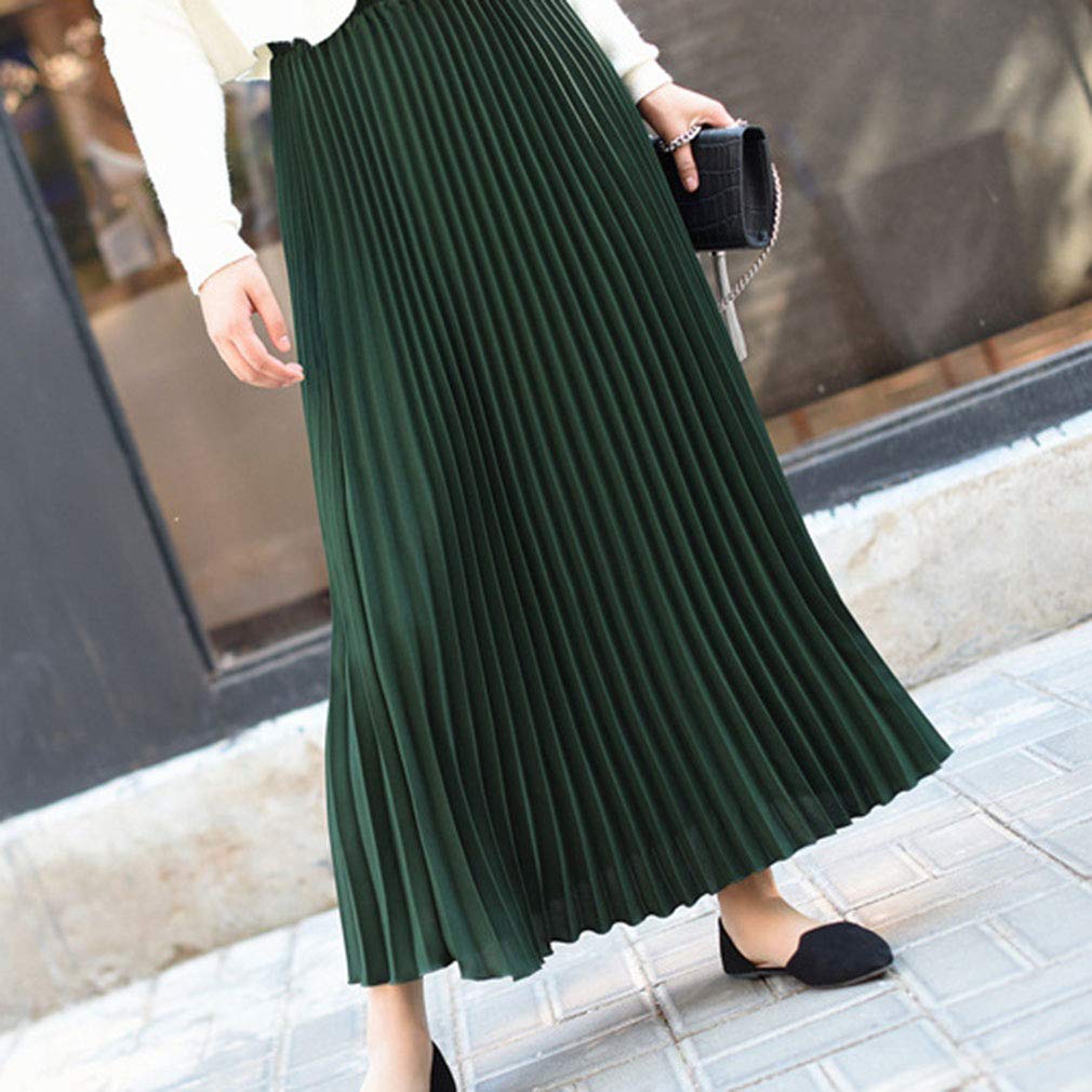 BARYPORY Flared Long Pleated Maxi Solid Slimming Elastic Autumn Women's Skirt, Skirt, Skirt, Skirt, Color, Skirt, Waist, Lined, Spring, Summer, (90cm