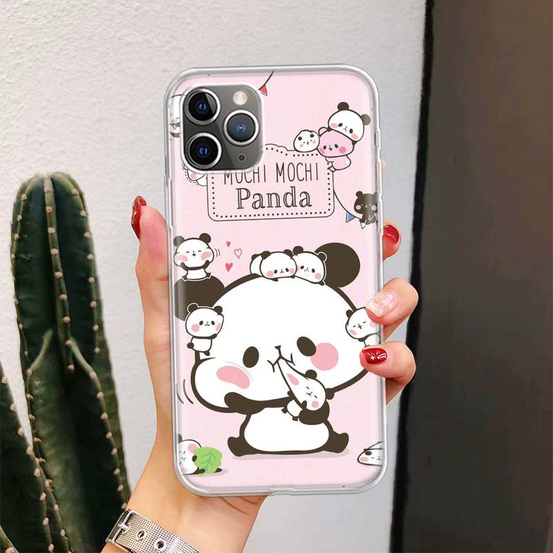 Cartoon Cute Panda Bear For iPhone 17 Air 16 15 14 Plus 13 Mini 12 11 Pro Max Phone Case 16E 7 Print 8 SE Fundas Cover Soft Coqu