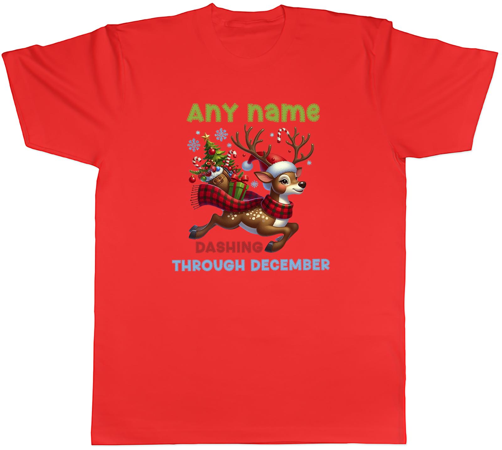 Personalised Dashing Through December Reindeer Unisexs TShirt Tee Gift Top S