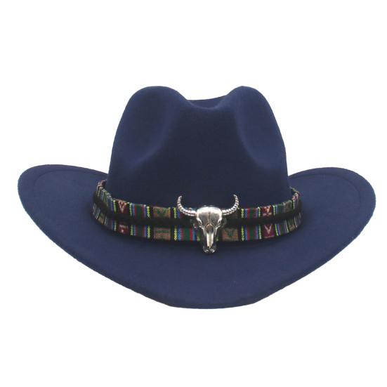 Western Cowboy Hat for Men Women Wide Brim Sun Protection Fedora Beach Hat Wool Cowgirl Felt Hat with Adjustable Strap