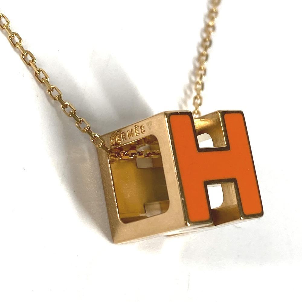 Hermes Accessories Cardue Ash H-cube H Logo Chain Necklace Metal Orange/Gold