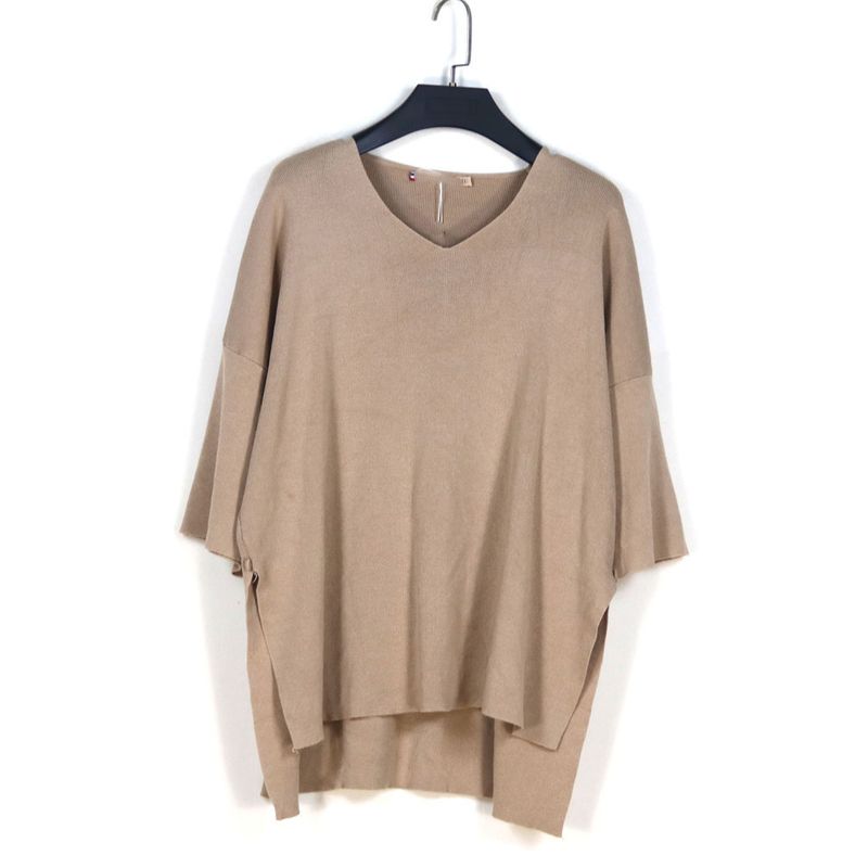 

Export Tail Single Women s Clothing Tail Goods Fashion Oversized Knit Short Sleeve Women s Summer Thin V-neck Loose T-Shirt Elegant Tops Khaki Bust size 116 (elastic)