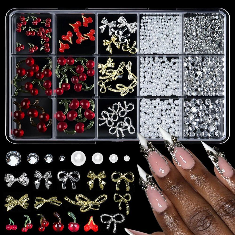 15Grids/Box Resin Nail Rhinestones Mixed Bowknot Pearl Heart Nail Art Decorations  DIY