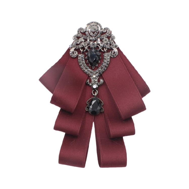 Ribbon Bows Brooch Rhinestones Pretied Bowtie for Women Men Wedding Party Christmas Ceremony Crystal Bowknot Neck Tie