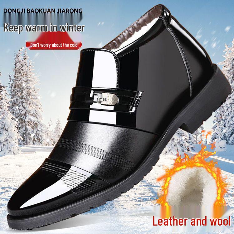

Мужские зимние кожаные ботинки с высоким берцем на флисовой подкладке – Теплые, Нескользящие, Универсальные деловые повседневные сноубутсы 39