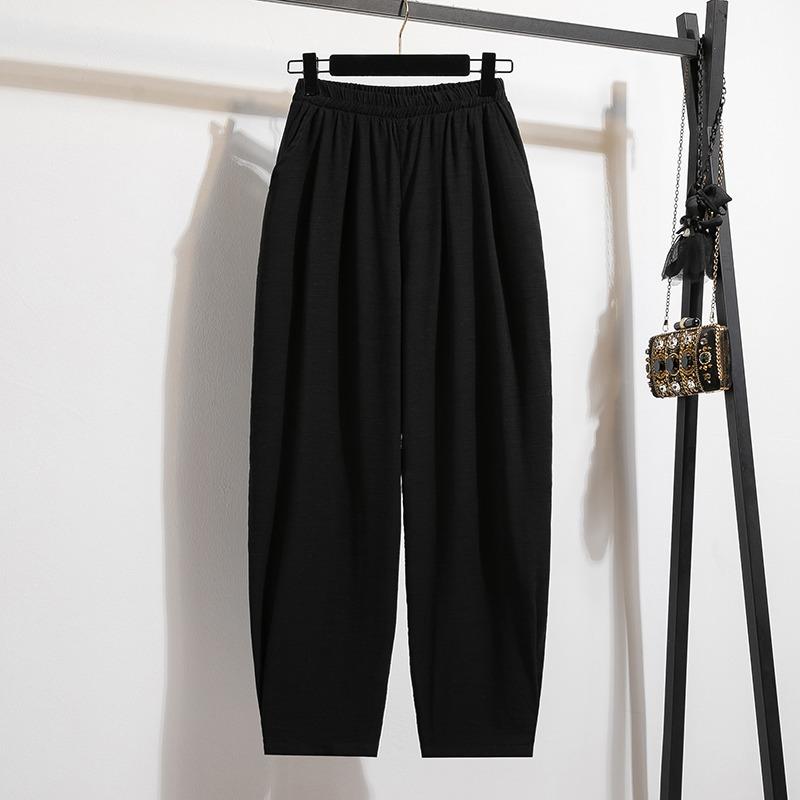 MODIQUE Plus Size Новые женские свободные брюки-шаровары с широкими бедрами, утолщенные, эластичные, длинные, женские, льняные, повседневные, базовые, однотонные, джинсовые брюки M чёрный