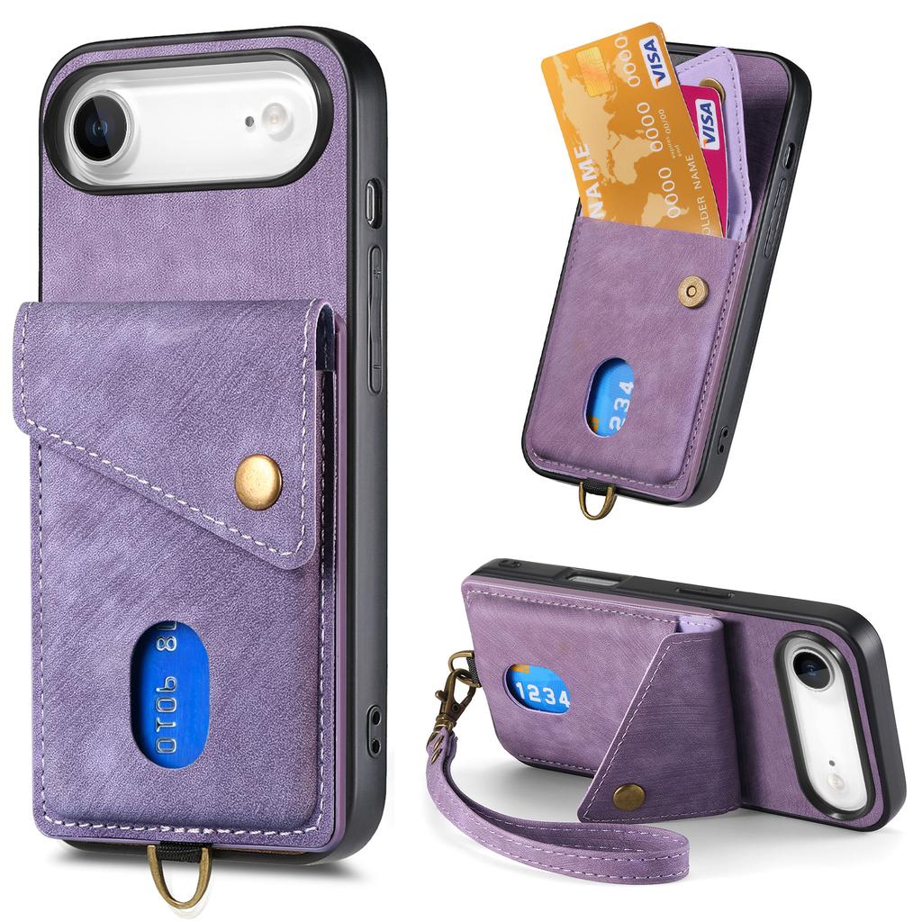 For iPhone Air Case with Card Holder Kickstand Leather Phone Back Cover