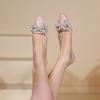 7318-6 Scarpe da sposa francesi tacco basso fondo piatto punta quadrata anno sposa damigella d'onore scarpe tacco spesso strass scarpe singole