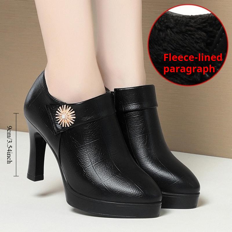 Deep-cut Single Shoes, Waterproof Platform Catwalk High-heeled Shoes for Women, Versatile Single Boots, Ladies' Leather Shoes, Thin Velvet Shoes