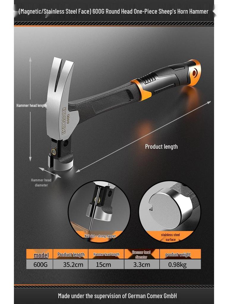 Claw Hammer for Woodworking: One-Piece Iron, Handmade Mini Small Hammer, Special Steel, Perfect for Household Use.