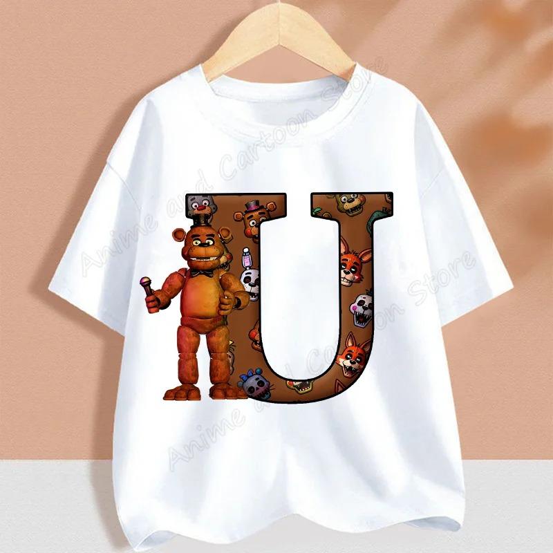 Fnafs Children T-shirt Five Nights At Freddys Letter Tee Top Round Collar Clothing Kawaii Summer Short Sleeve Kids Clothes Gift