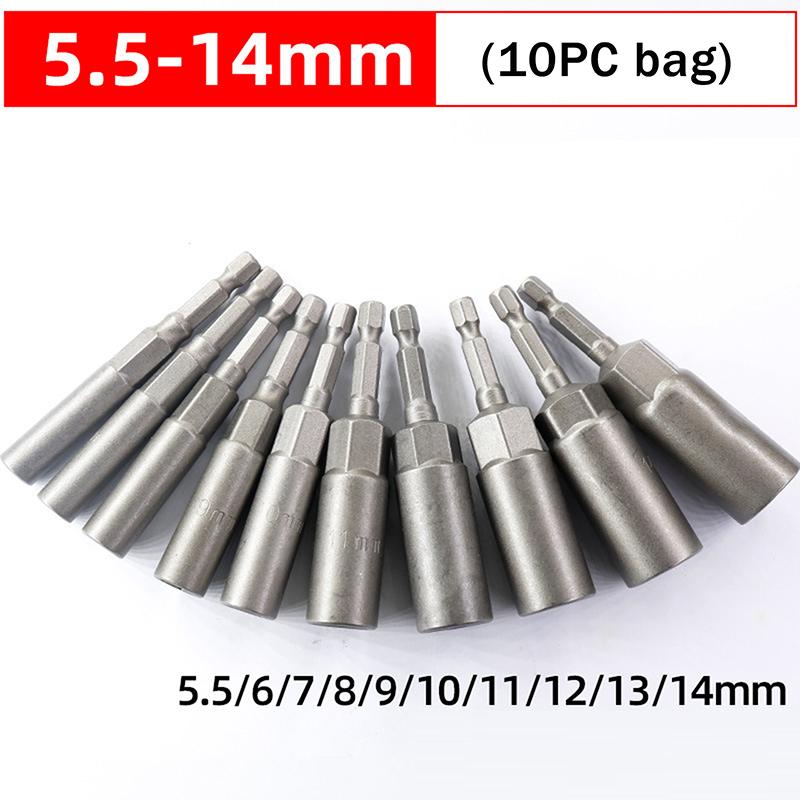 5.5-19Mm Electric Nut Driver Drill Bit Set Impact Socket Adapter Hexagonal Screwdriver Bit Nut Wrench Power Tool Accessories