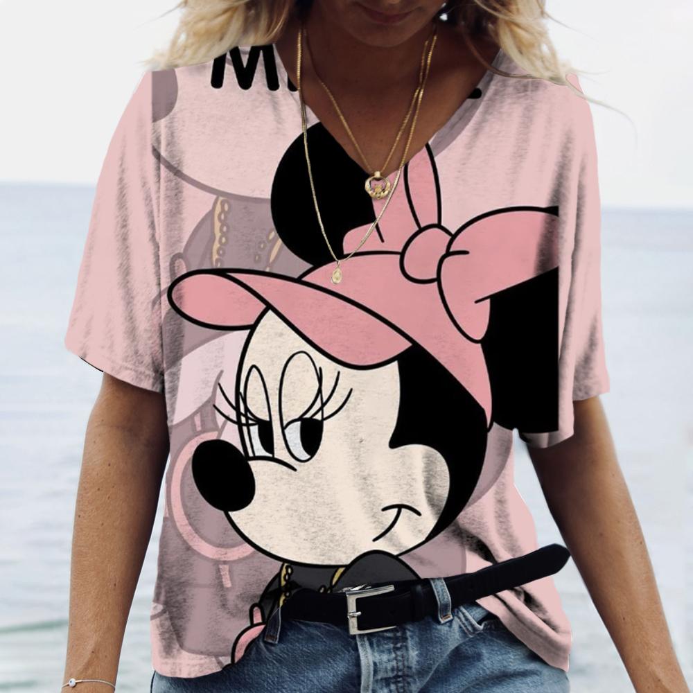 Casual Loose Top V-neck Versatile Short Sleeve Fashion Print T-Shirts Women’s