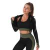 Seamless Ribbed Yoga Jacket & High-Waist Hip-Lift Sport Suit for Women - Quick-Dry Knit for In/Outdoor Wear.