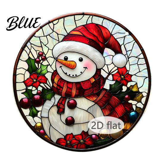 Christmas Window Decorations Acrylic Hanging Decor 2D Holographic Stained Glass Art Vintage Style Holiday Ornament with Metal Chain Double-sided