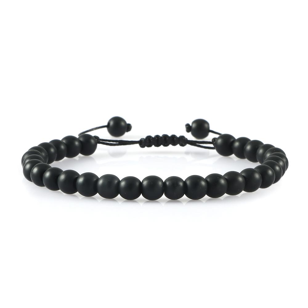 Beaded Bracelet Handmade 4 6 8mm Natural Stone Shiny Black Onyx Beads Bracelets & Bangles Adjustable Size Obsidian Wrist Jewelry