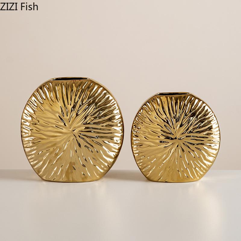 Gold Plated Sun Flower Relief Ceramic Vase Plant Pots Table Decoration Flowers Arrangement Flower Vase Room Aesthetic Decor