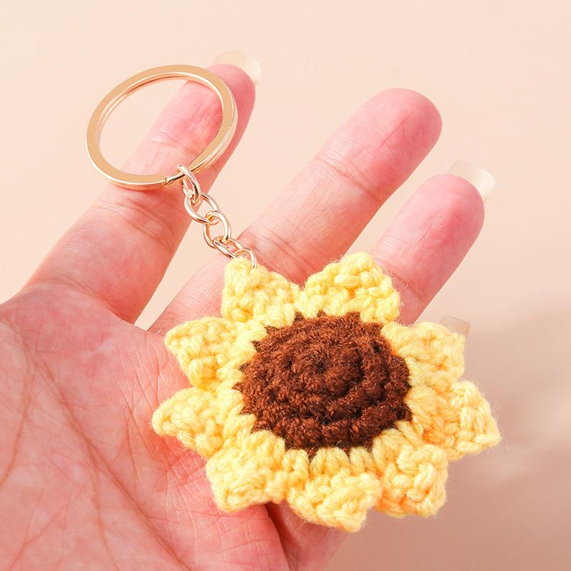 Knitted Sunshine Sunflower For Women Girl Cute Crocheted Flower Pendant Car Gifts Bag Charm