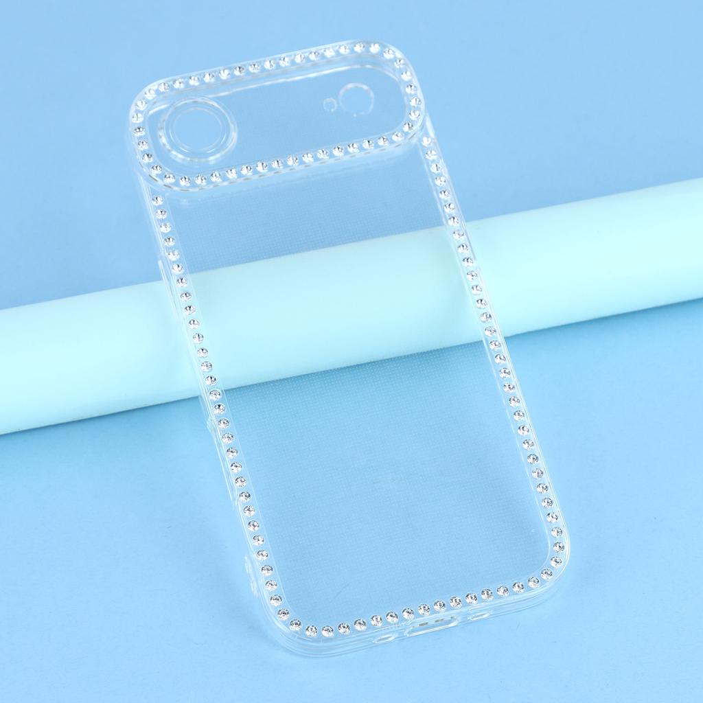 For iPhone 17 Air TPU Case Rhinestone Decor Clear Phone Back Cover,Precise Cutout