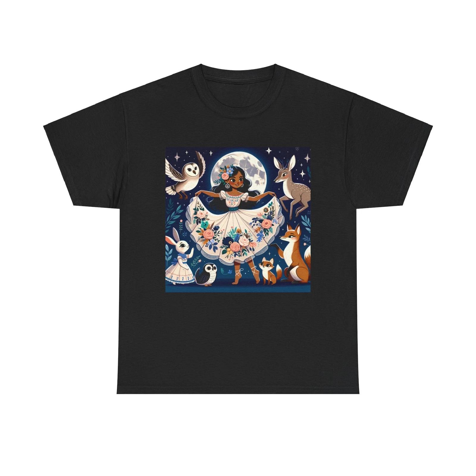 

Unisex Adult T Shirt Cute Character Dancing Under Moon With Cute Forest Animals 3XL