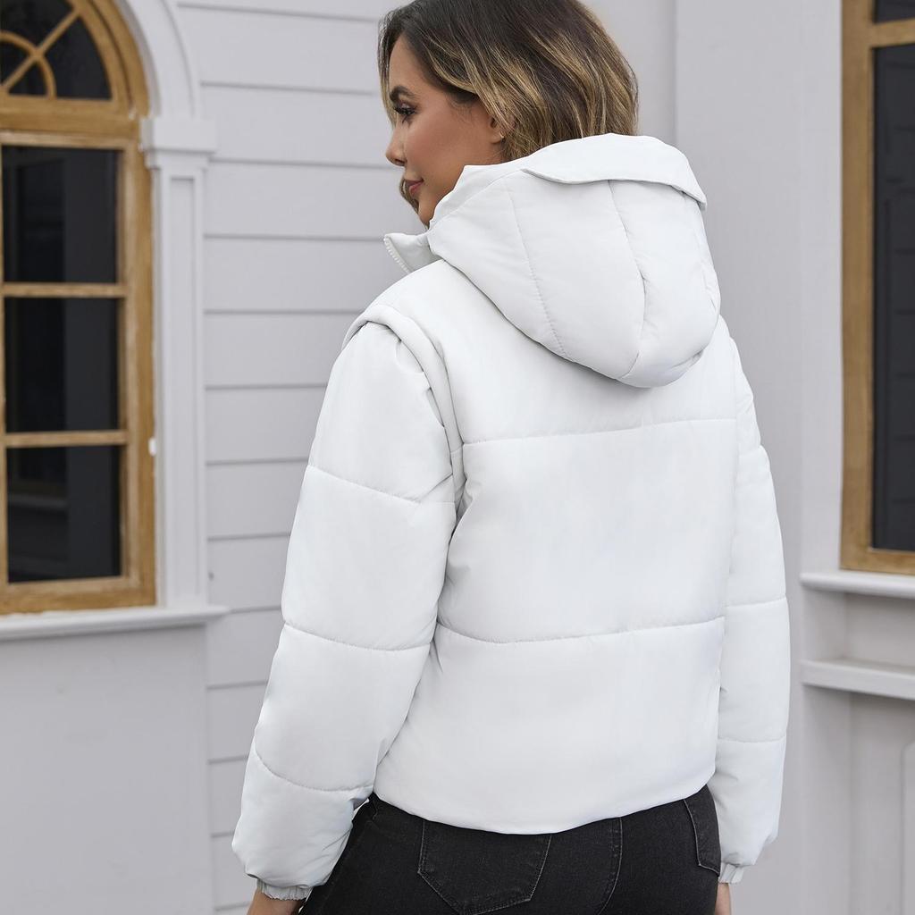 Chaquetas Acolchadas de Mujer Mangas Desmontables Convertibles en Chaleco Abrigo Corto Engrosado Ropa Exterior de Moda Conjunto Cálido de Invierno