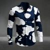 Fashion Cow Spots Pattern Shirts For Men Stylish Long Sleeve Slim Muscle Fit Nightclub Party Casual Tops