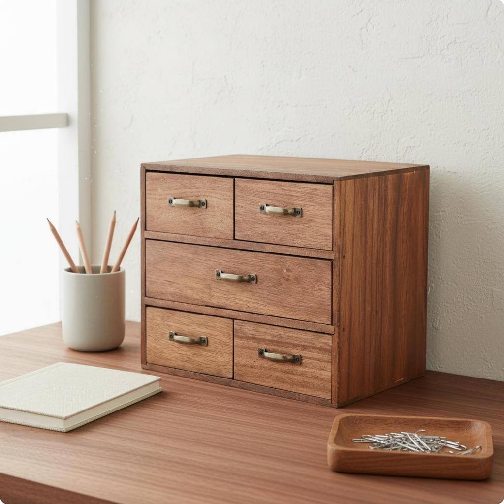 Wooden Desktop Organizer Drawer Wood Grain Cabinet for Office Desk