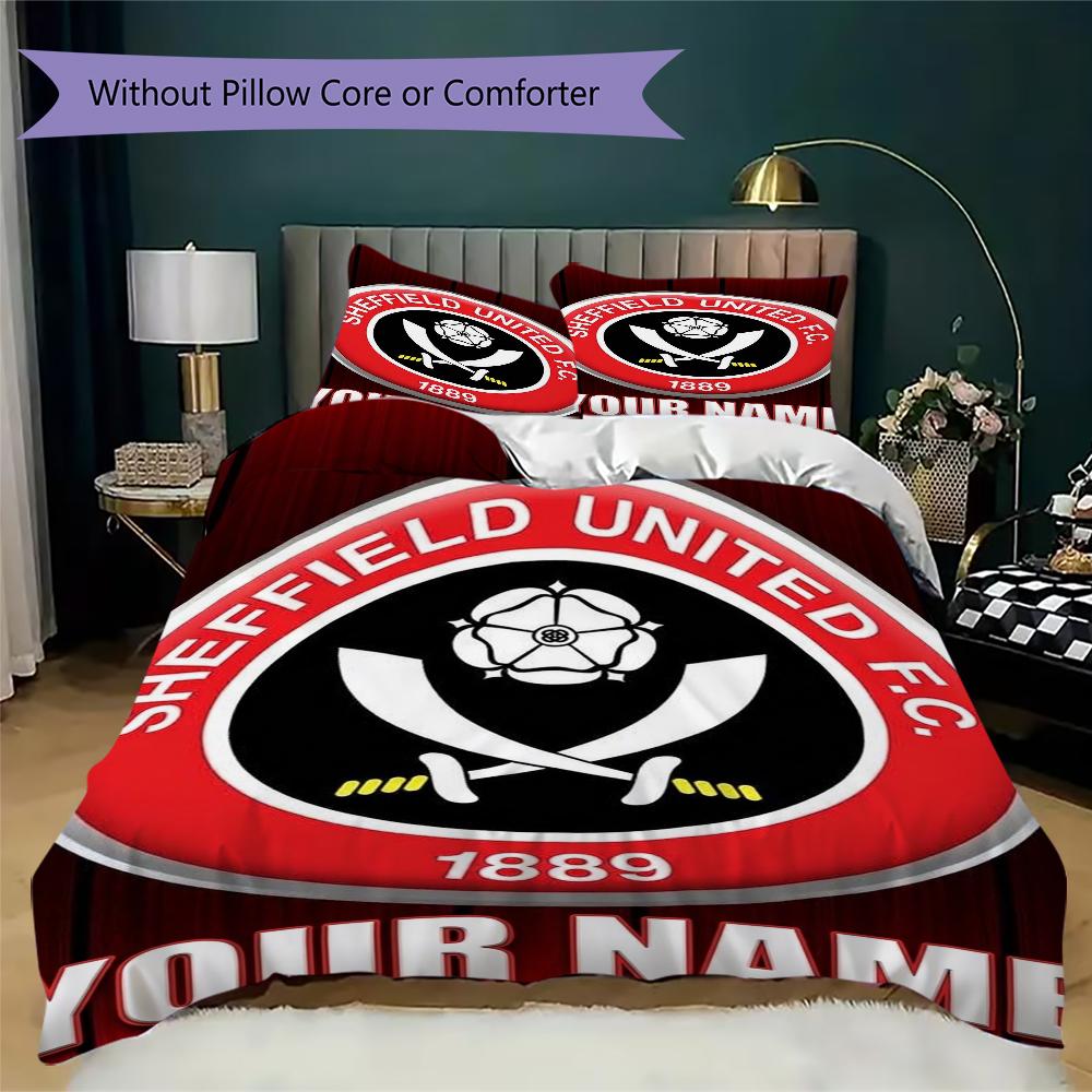 Benutzerdefinierter Name Sheffield United FC Muster Bettwäsche Steppdecke Set Steppdecke Bezug Kissenbezug Heimdekoration Geburtstagsgeschenk (1*Bettbezug+2*Kissenbezug ohne Füllung)