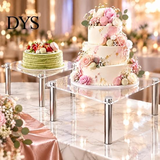 Decorative Dessert Table Organizer Acrylic Cake Stand, Multi-Tier Food Display Clear Cupcake Holder, Risers for Figurines Adjustable Metal Support