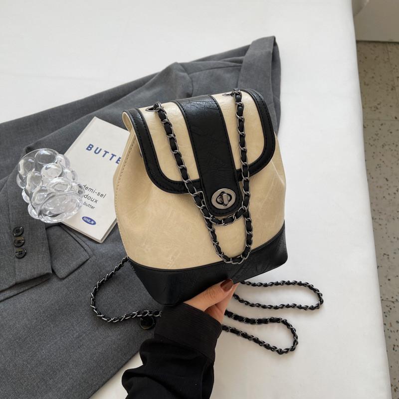 Trendy Cross-border Style Pu Material Medium Size Bucket Shape Lock Buckle Backpack