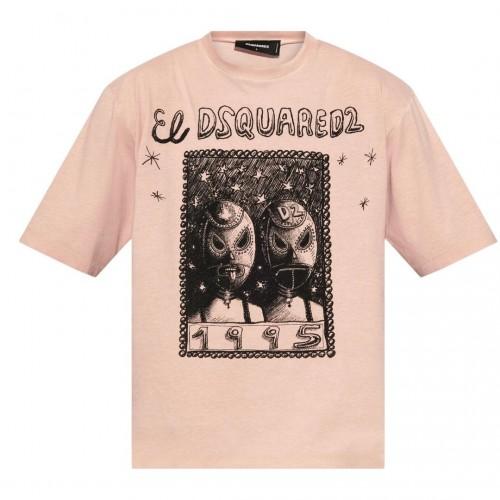 DSquared2 Mens Graphic Print Overlay Loose Fit T-Shirt