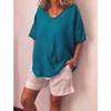 Women Solid Color U Neck Regular Short Sleeve T-shirt Loose Casual Summer Versatile Basic Tee