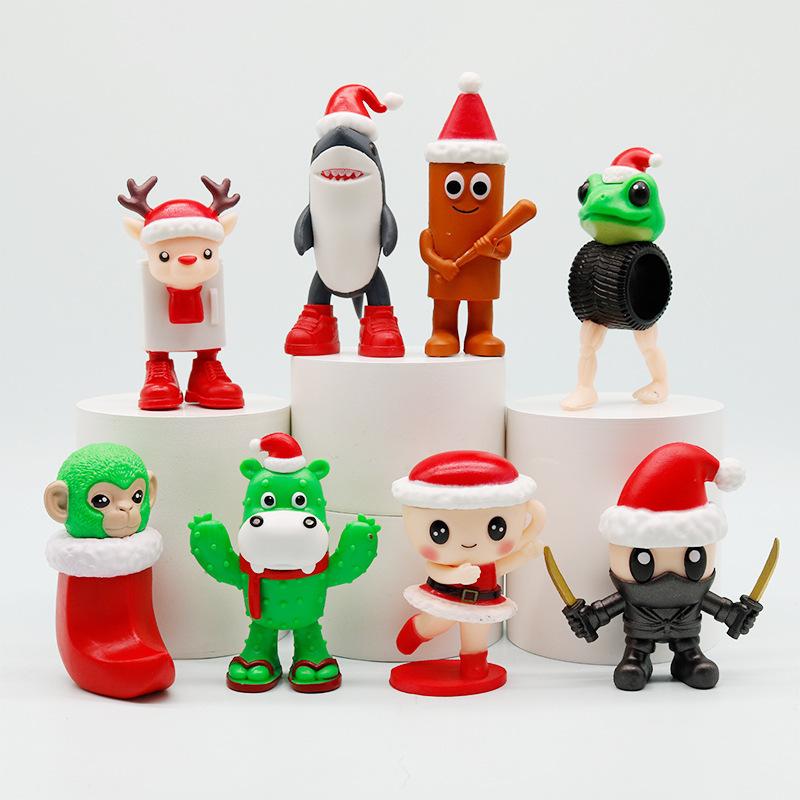 8 Stück/Set Tung tung tung Sahur Figuren Weihnachtsgeschenk PVC Modell Italienischer Hirnfraß TungTungSahur Ornamente Autodekoration