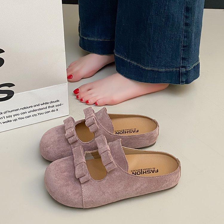 Bow Baotou Half Slippers Women's Summer 2025 New Retro Mary Jane Thick Bottom Birkencool Slippers Women