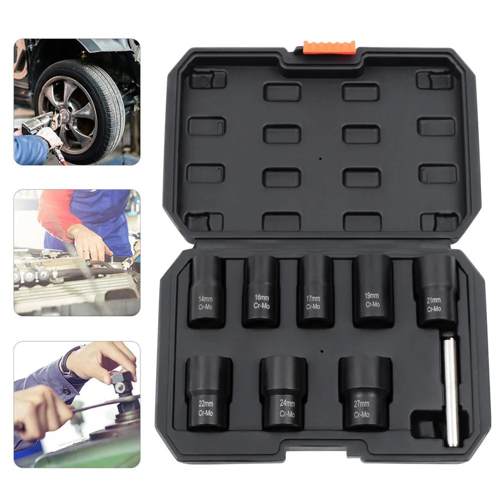 8pcs Wheel Lug Nut Remover Set – Heavy Duty Damaged/Locked/Rusty Bolt Extractor Tool Kit – Universal Fit for Cars, Trucks & SUVs