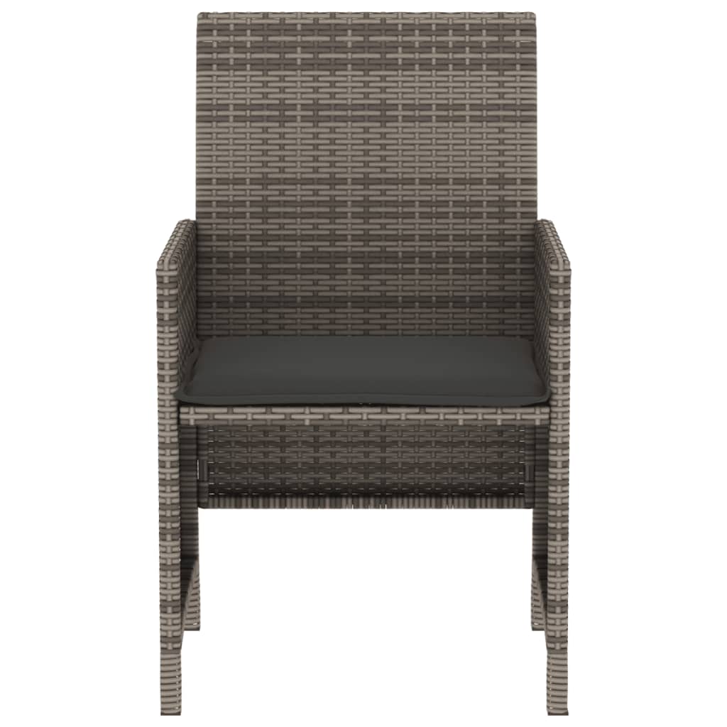 3 Piece Bistro Set with Cushions Grey Poly Rattan