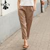 Women's Fashion Casual Solid Color Print High Waist Trousers Pants & Capris