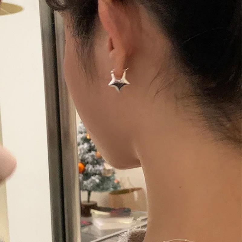 New Trendy Classic Pentagram Hoop Earrings for Women Personality Stainless Steel Star Stud Earrings Rock Jewelry Accessory