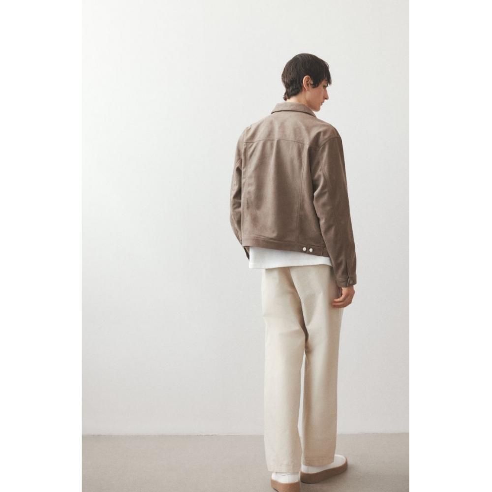 H M Regular Fit Textured Jacket Dark Beige