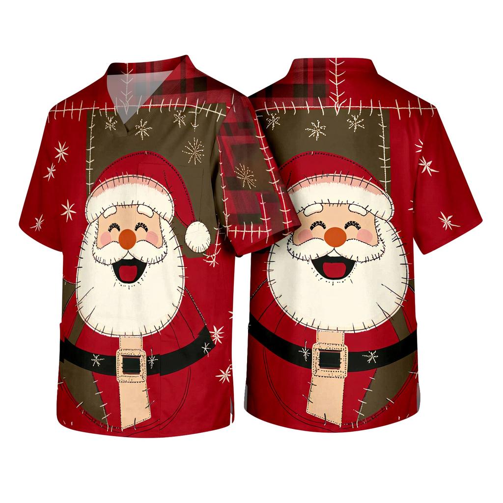 Men's Christmas Themed Holiday Caregiver Uniform for Work In Hospitals and Clinics