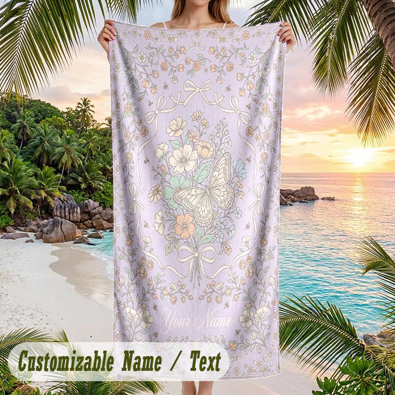 Butterfly Dreams Space Theme Quick Dry Beach Towel Custom Name Text Print Large Sand Resistant Towel Beach Vacation