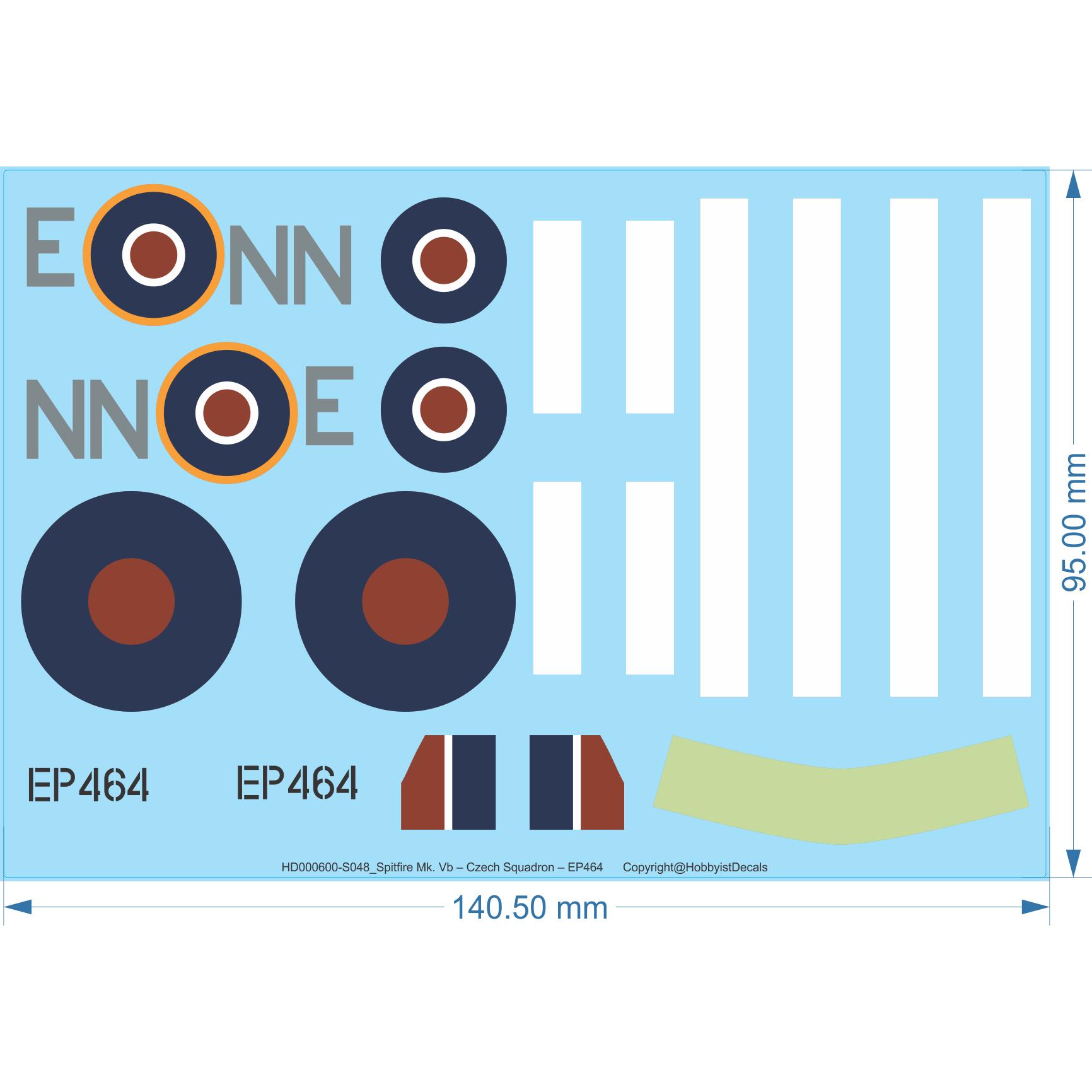 Spitfire Mk. Vb ??Czech Squadron ??EP464 - 1/48 - Water Decal - Waterslide, 1/48