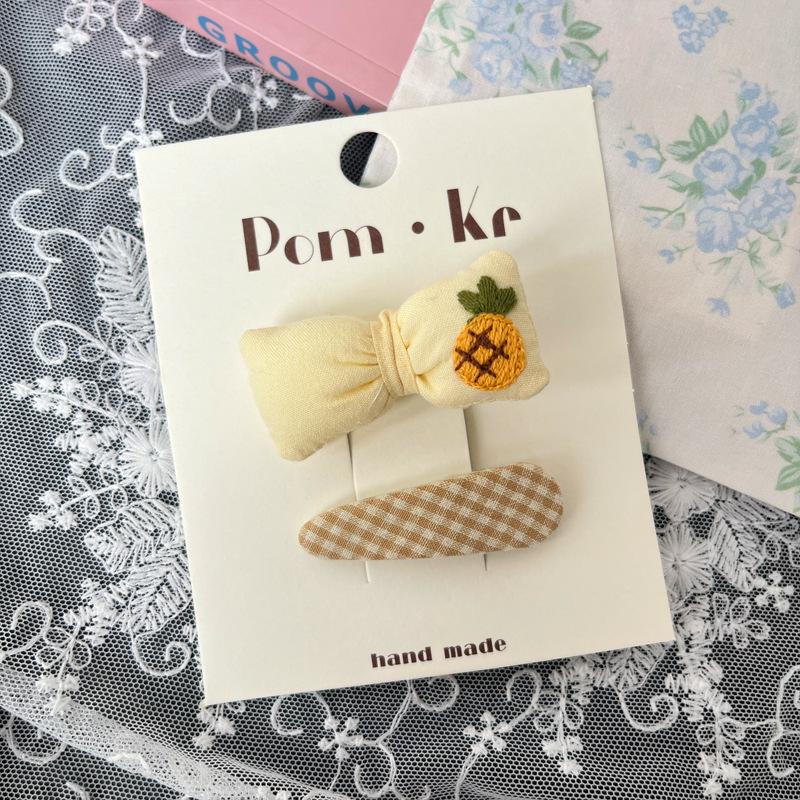 Cute Fruit Embroidered Gingham Hair Clip for Kids