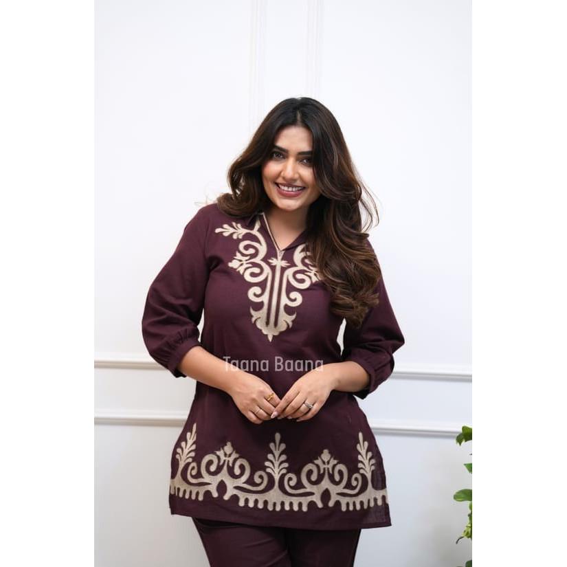 Women Cotton Slub Ethnic Kurti with Pant Set Indian Bollywood Top Kurta Cord Set