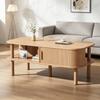 Stolik Kawowy 110×55×45cm wykonany z MDF, Stolik do Salonu z Drzwiczkami Rolowanymi, Otwarta Przegroda do Przechowywania, Nośność do 60 kg, Kolor Drewna