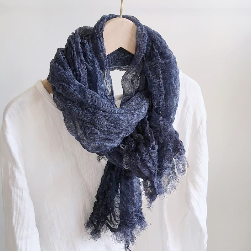 Vintage Wrinkled Linen Scarf Women Spring/Summer Breathable Shawls Sun Protection Long Scarf 60x185cm