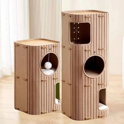 Japanese Style 2 Floors/3 Floors Cat House All-in-one Cylindrical Cat Bed Green with Holes Cat Condo Pet House